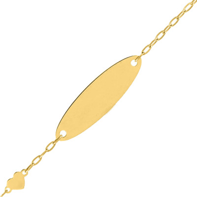 Gourmette Bébé Maille Forçat & Coeur, Or Jaune 375, 12 à 14 cm - Bambins