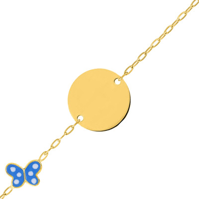Gourmette Bébé Papillon Maille Forçat, Or Jaune 375, 12 à 14 cm - Bambins