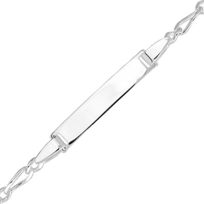 Gourmette Plaque Rectangle & Maille Figaro, Argent 925, 13 à 15 cm, 1,00 mm - Bambins