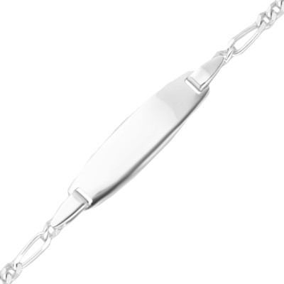Gourmette Enfant Plaque Ovale & Maille Figaro, Argent 925, 13 à 15cm - Bambins