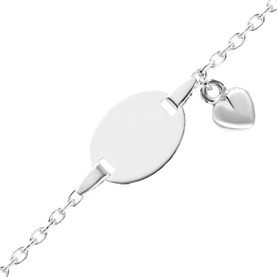 Gourmette Maille Forçat & Coeur Breloque, Argent 925, 13 à 15 cm - Bambins