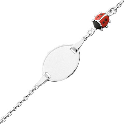 Gourmette Coccinelle Plaque Ovale, Argent 925,13 à 15 cm - Bambins