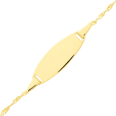 Gourmette Plaque Ovale & Maille Singapour, Or Jaune 375, 12 à 14 cm, 1 mm - Bambins