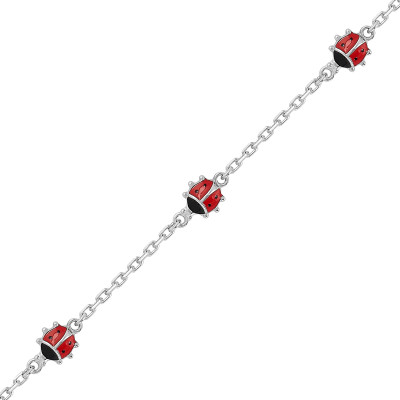 Bracelet Maille Forçat & Coccinelles, Argent 925, 14 à 17 cm - Bambins