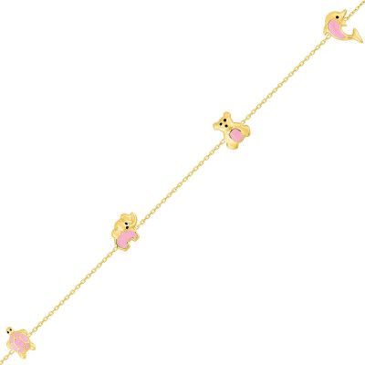 Bracelet Enfant Animaux, Or jaune 750 & Email rose - Bambins