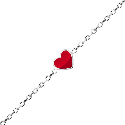 Bracelet Cœur, Laque Rouge & Argent Rhodié 925 - Bambins