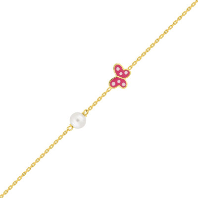 Bracelet Enfant Perle & Papillon, Or jaune 750 - Bambins