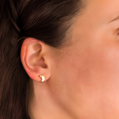 Boucles d'oreilles Lunes, Or Jaune 750 & Zirconiums - Bambins