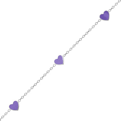 Bracelet Enfant Maille Forçat & Coeurs Violets Laqués, Argent 925 - Bambins