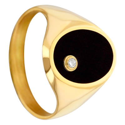Chevalière Onyx, Diamant 0,02 ct 10 x 13 mm, Or jaune 750 - Imperium