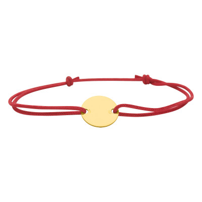 Bracelet cordon rouge médaillon rond, Or jaune - Bambins