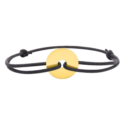 Bracelet Cordon Noir & Jeton Ajouré 15 cm, Or Jaune 375 - Emanessence