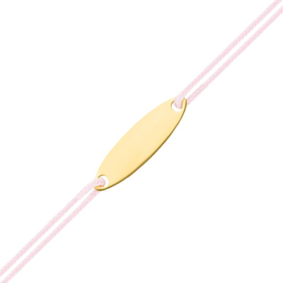 Bracelet Cordon Rose & Plaque Ovale, Or Jaune 375 - Bambins