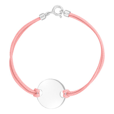 Bracelet Cordon Rose Personnalisable, Or Blanc 750 - Bambins