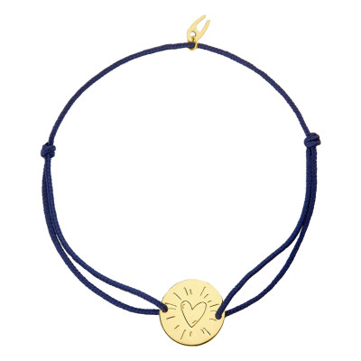 Bracelet Cordon Médaille Coeur, Or Jaune 750, 14mm - Augis
