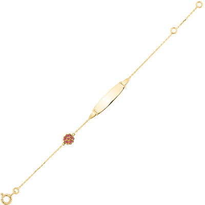 Gourmette Bébé Fleur rose, Or Jaune 375, 14cm - Bambins