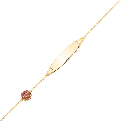 Gourmette Bébé Fleur rose, Or Jaune 375, 14cm - Bambins