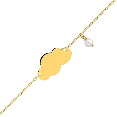 Gourmette bébé nuage & perle, Or Jaune 375, 14cm - Bambins