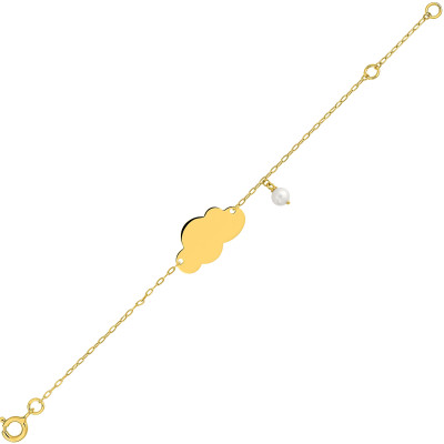 Gourmette bébé nuage & perle, Or Jaune 375, 14cm - Bambins