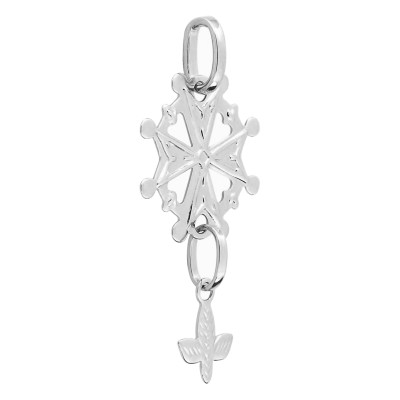 Croix Protestante, Or blanc 750, 15x26mm - Emanessence
