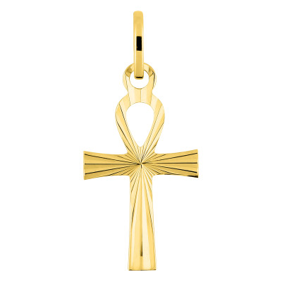 Croix de Vie striée, Or jaune 750 - Emanessence