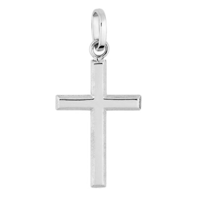 Pendentif Croix Simple, Or Blanc 750, 26x15mm - Emanessence