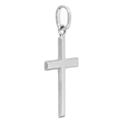 Pendentif Croix Simple, Or Blanc 750, 26x15mm - Emanessence