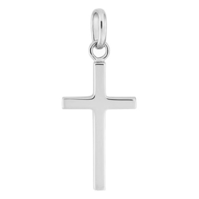 Croix Plate Polie, Or blanc 750, 13x25mm - Emanessence