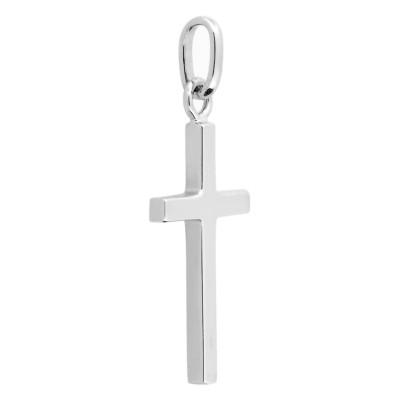 Croix Plate Polie, Or blanc 750, 13x25mm - Emanessence