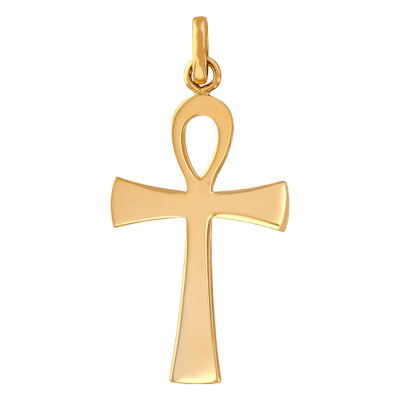 Croix Egyptienne polie, Or jaune 750, 17x32mm - Emanessence