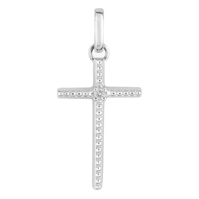 Croix diamantée, Or blanc 750, 10x16mm - Joelli