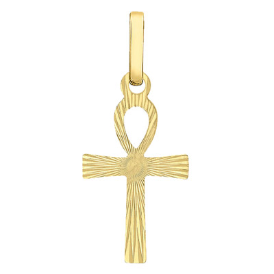 Pendentif Croix Ankh Biseautée, Or Jaune 375, 10x22mm - Emanessence