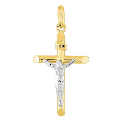 Pendentif Christ en Croix Moderne, 2 Ors 750, 18x30mm - Emanessence