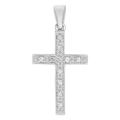 Croix fil carré, Or blanc 750 et diamants, 18x11mm - Emanessence