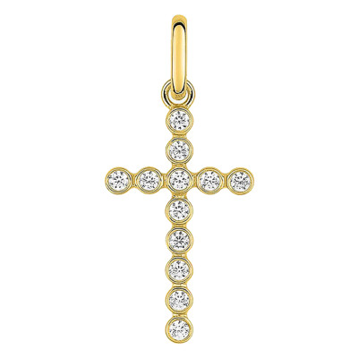 Croix stylisée, Or jaune 750 et Zircones, 10x16mm - Emanessence