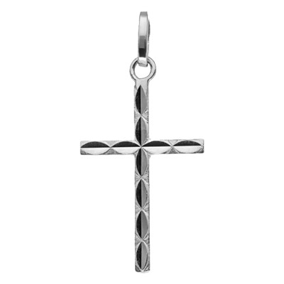 Croix cannelée, Or blanc 750, 18x12mm - Emanessence