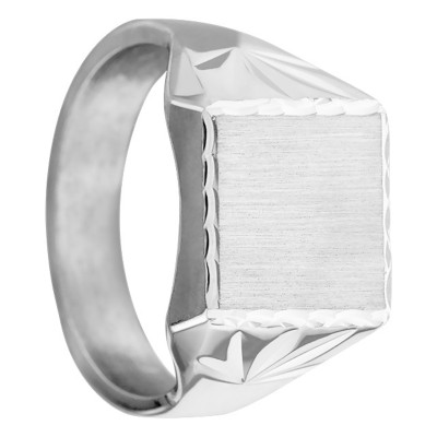 Chevalière Plateau Brossé Motif Fleur, Argent Massif - Imperium