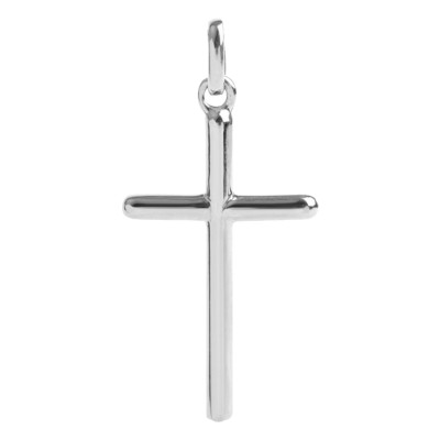 Croix fil rond, Or blanc 750, 28x13mm - Emanessence