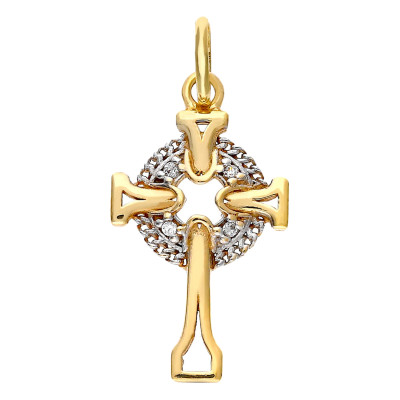 Croix Celtique, Or Jaune 375 & Zircons, 18x11mm - Lumiosa