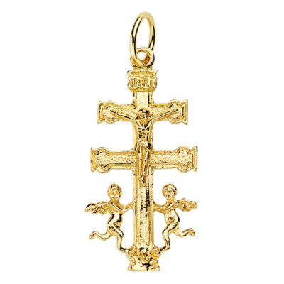 Croix Christ & Ange, Or Jaune 375, 31x16mm - Lumiosa