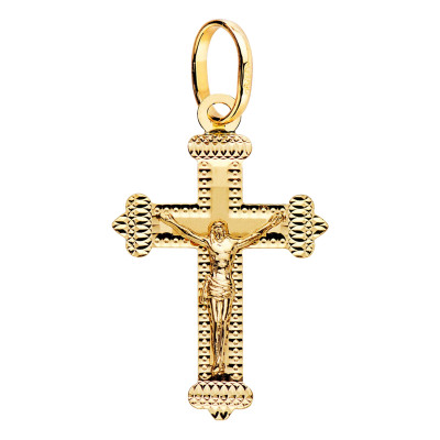 Croix Christ Facetté, Or Jaune 750, 27x18mm - Lumiosa