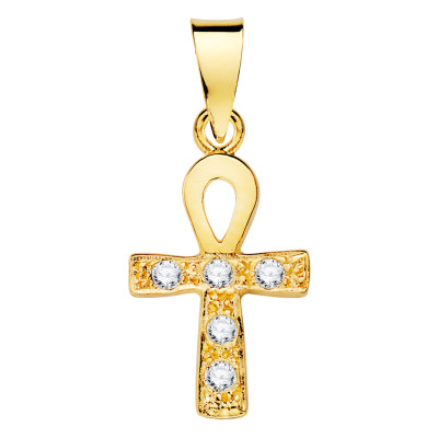 Croix de vie Egyptienne, Or Jaune 750 & Zircons,14x10mm - Lumiosa