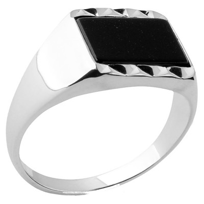 Chevalière Homme, Argent 925 & Imitation Onyx, 8x10 mm - Naïades
