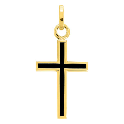Pendentif Croix, Or Jaune & Laque noir, 18x12mm - Emanessence