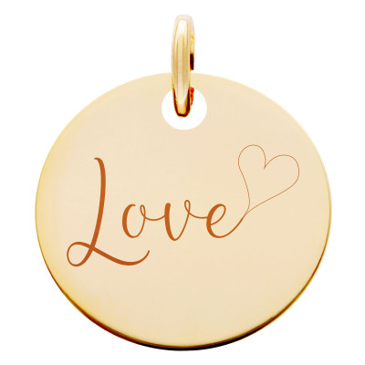 Médaille Love et Coeur, Plaqué Or Jaune, 19 mm - Lumiosa