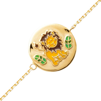 Bracelet Plaque Lion, Plaqué Or 3 microns & Laque, 16 cm - Bambins
