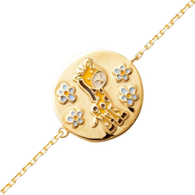 Bracelet Plaque Girafe, Plaqué Or 3 microns & Laque, 16 cm - Bambins