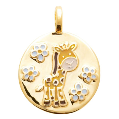 Médaille Girafe, Plaqué Or Jaune 3 microns, 15mm - Bambins