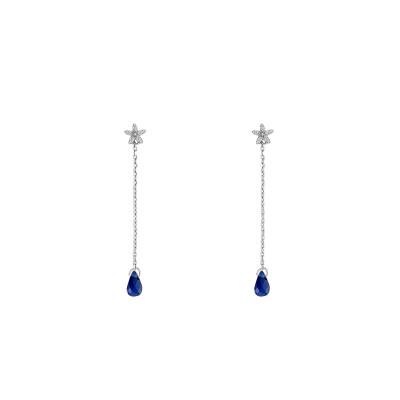 Boucles d'oreilles Pendantes, Or blanc Saphir & Diamant - Aurora