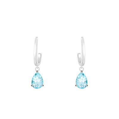 Boucles d'oreilles Pendantes Aigue-marine, Or blanc - Aurora